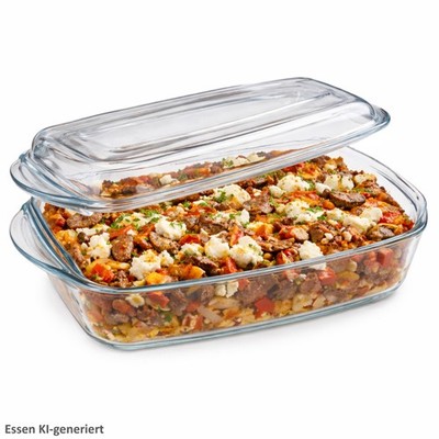 Borcam Brat- & Backform mit Deckel 1,8L Glas Auflaufform Kasserolle Ofen Gratin
