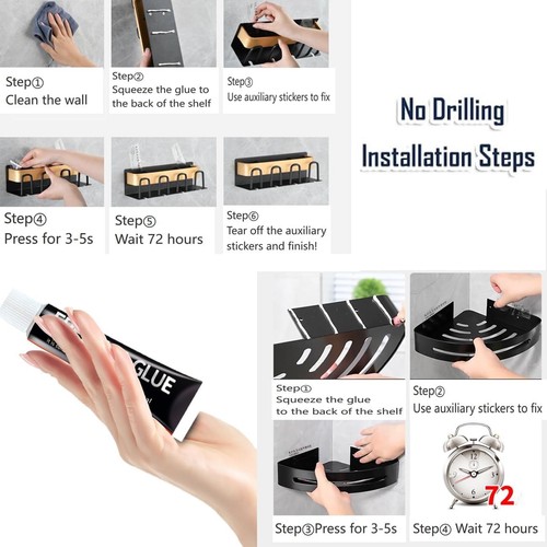 Shower Caddy Shelf Self Adhesive - Shelves No Drill Towel Rail Wall Mounted UK - Picture 3 of 6