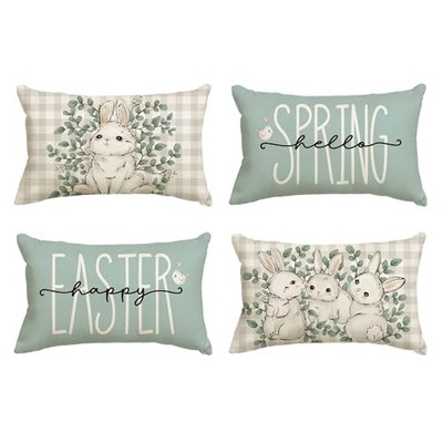  Happy Easter Buffalo Plaid Rabbit Throw Pillow 20'' x 12'' (Pack of 4) Bule