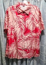 Mens Casual Shirt XL Button Up Hawaiian Print Shirt Red/Pink Hawaii Leaf 'New'