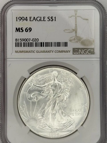 1994 American Silver Eagle Coin MS69 NGC $1 Dollar 1 Oz Certified Mint