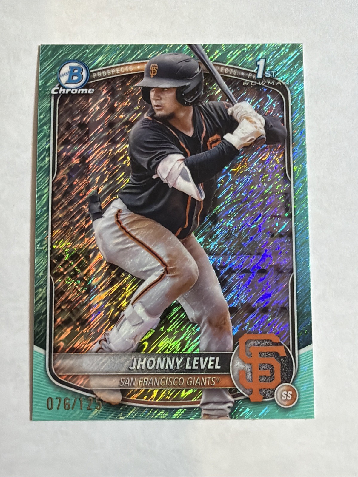 2025 1st Bowman Chrome Aqua Shimmer Refractor Jhonny Level 76/125 RC SP Giants