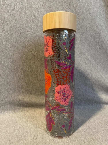 Anthropologie Glass Ritual Floral Tea Infuser Tumbler Mug Cup