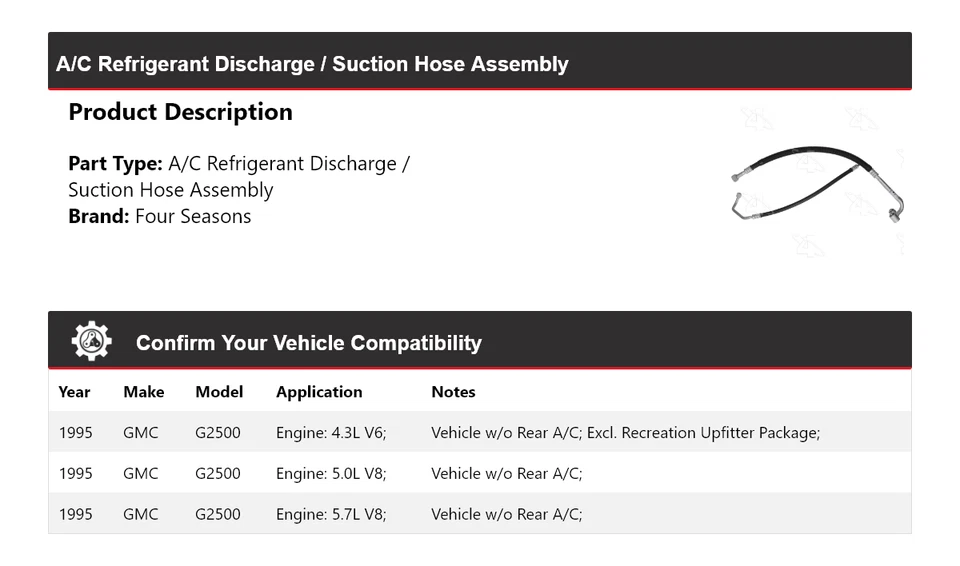 Conjunto de manguera de succión/descarga de refrigerante de aire acondicionado GMC G2500 1995 4 estaciones Foto 2 de 4