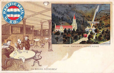 Pacific Mail Co S.S. Korea Hong Kong Peak Railway Postcard Copy