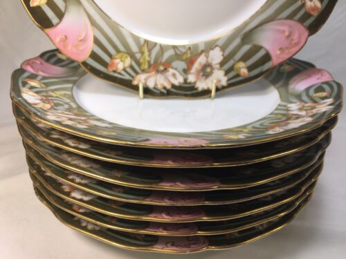 (8) R L Limoges 9.5 Inch Art Nouveau with Poppies DINNER PLATES - Picture 5 of 12