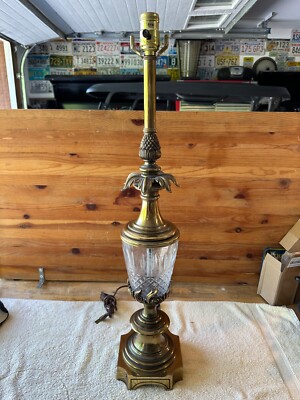 Solid Heavy Brass Stiffel Lamp Luxe Hollywood Regency Style Cut Crystal 30''