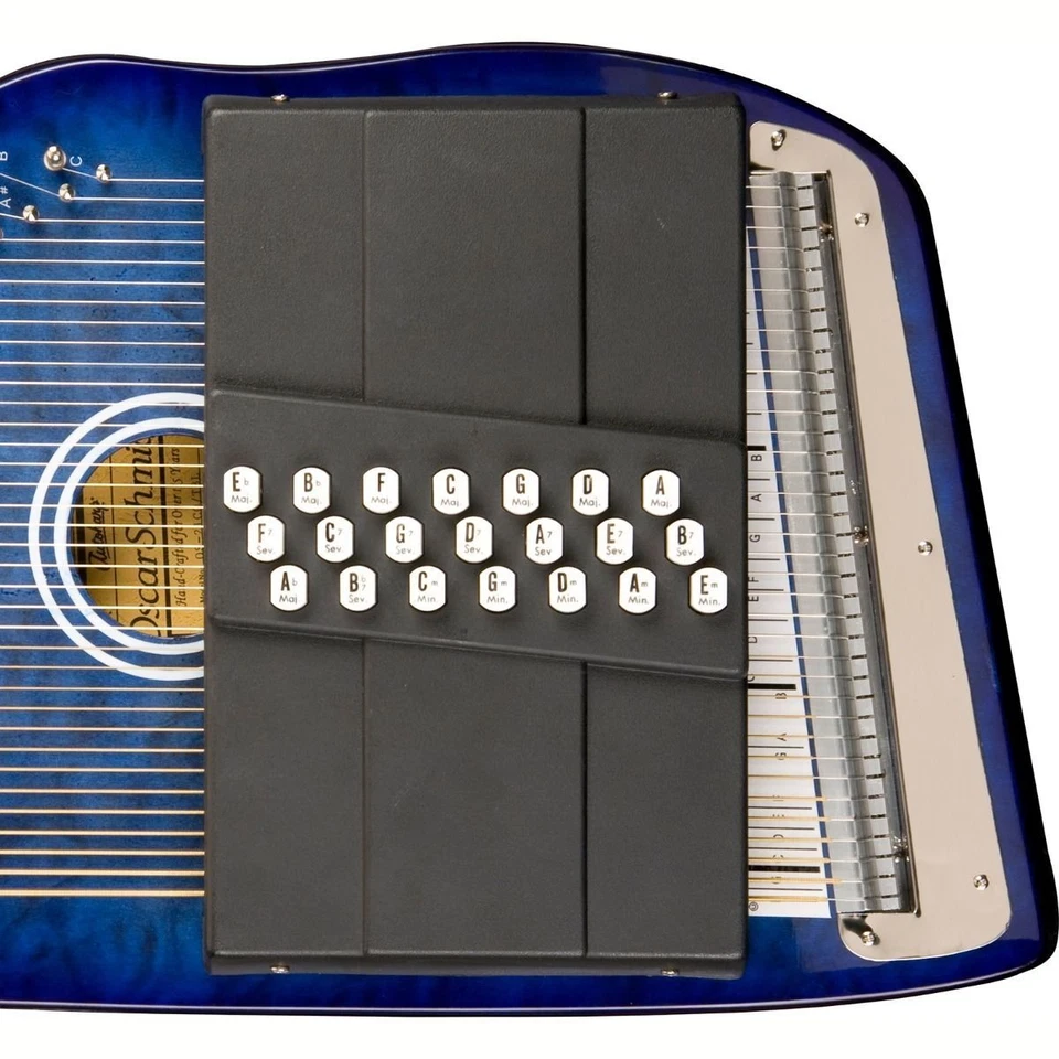 Oscar Schmidt OS21CQTBL 21 Chord Autoharp with Quilted Maple Top, Trans Blue - Image 3 of 4