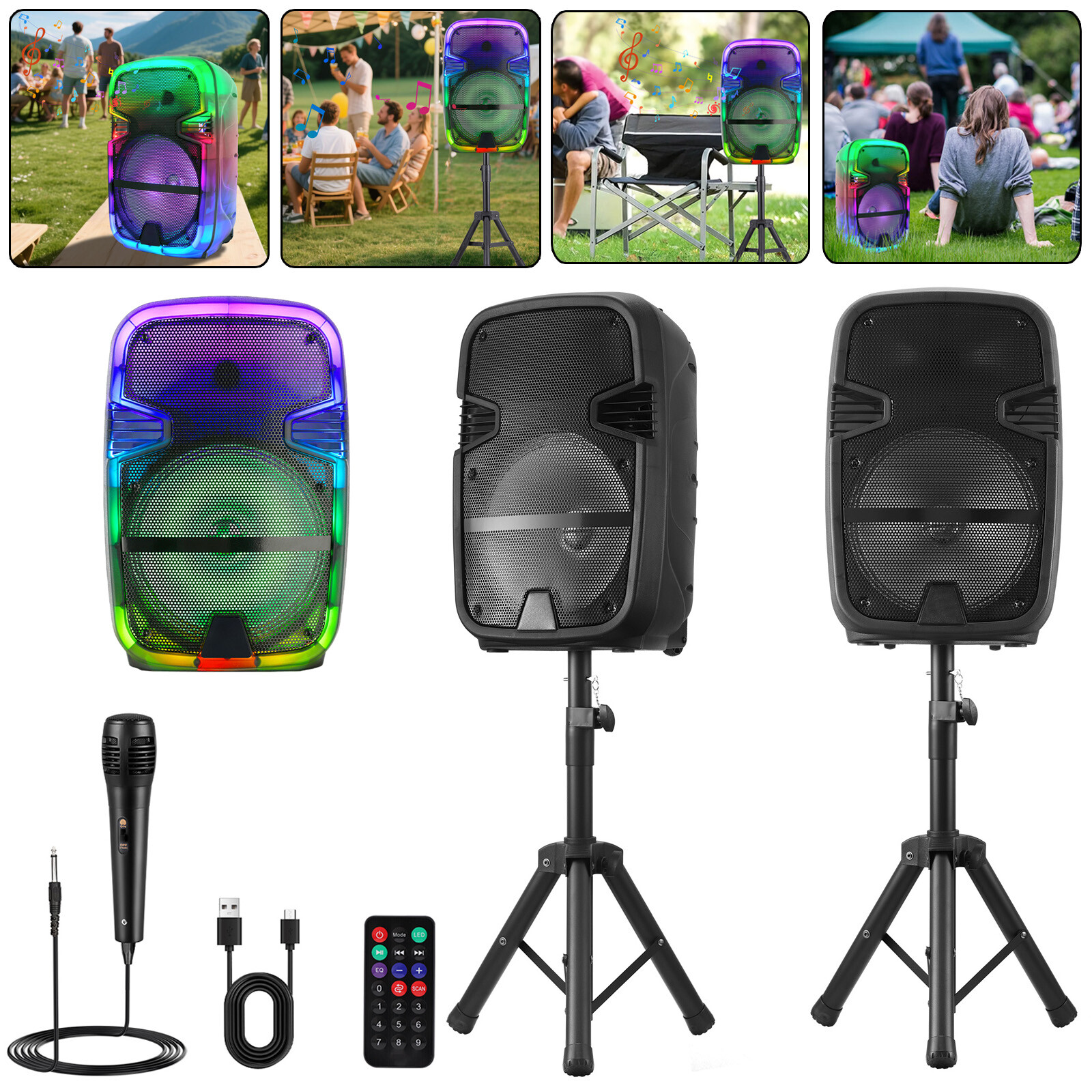 12" Bluetooth Speaker Rechargeable MPX-12SM QFX USB/SD/FM/AUX+Mic & Stand Party