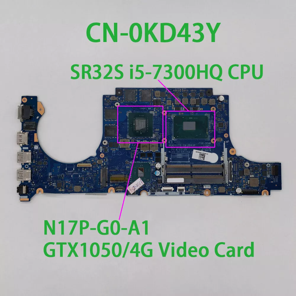 For Dell Laptop Inspiron 15 7567 i5 7300HQ CPU GTX1050 4GB