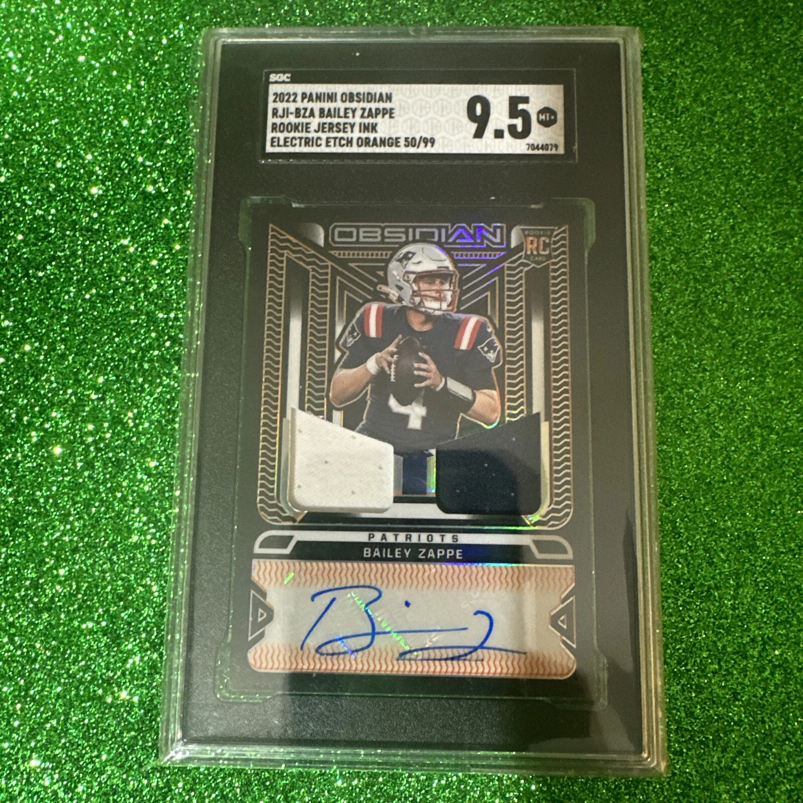 Bailey Zappe Panini Obsidian Rookie Jersey Ink #RJIBZA Orange Electric Etch