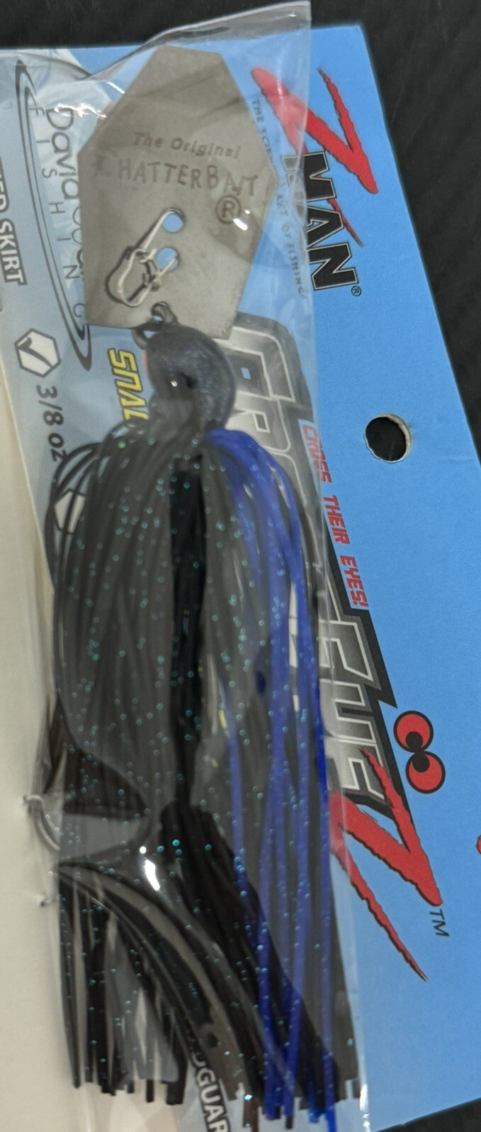 Z-Man Fishing CrossEyeZ ChatterBait 3/8oz Bladed Swim Jig Bass Lure, Black/Blue - Image 4
