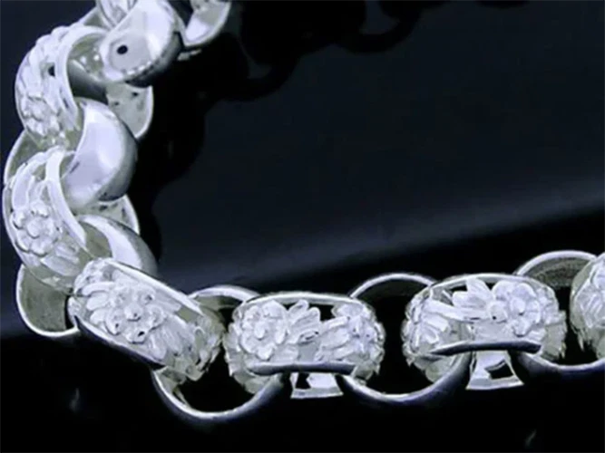 SOLID 925 STERLING Silver Blossom Belcher Bracelet Bolt-Ring Euro Clasp 20.5cm - image 2 of 4