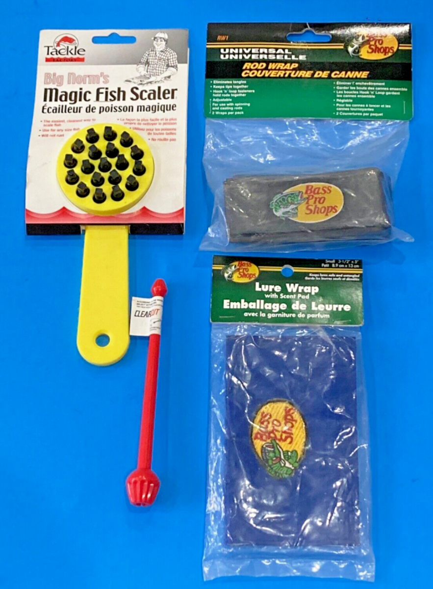 bass pro shop lure wrap NEW FISHING GEAR LOT BASS PRO SHOPS ROD WRAP LURE COVER SCALER HOOK REMOVER  TOOL