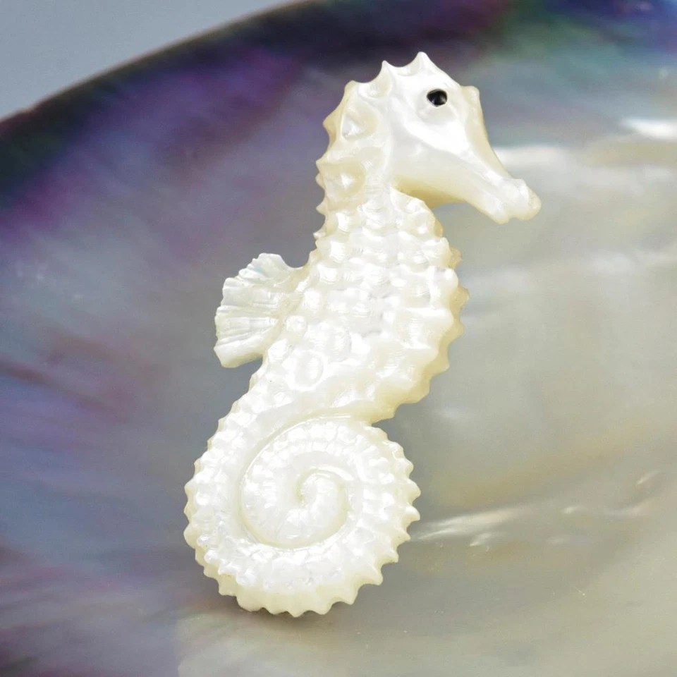 Seepferdchen Design Perlmutt Geschnitzter Skulptur Kollektion Schmuck 7.65g - Bild 4 von 4