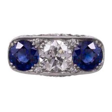 935 Silver Women's 4.30 CT Round Cut Blue Sapphire  CZ Art Deco Filigree Ring