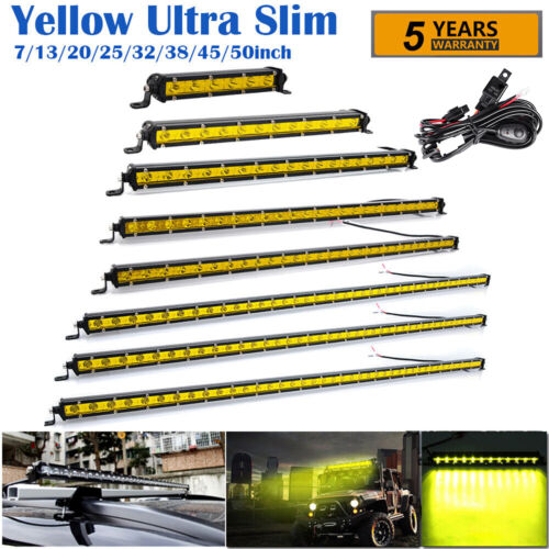 Barra de luz de trabajo LED todoterreno amarillo delgado 7 13 20 25 32 38 45 50 pulgadas conducción niebla - Imagen 1 de 80