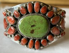 Signed Navajo Sterling Silver Gaspiete/Orange Spiny Oyster Shell Cuff Bracelet