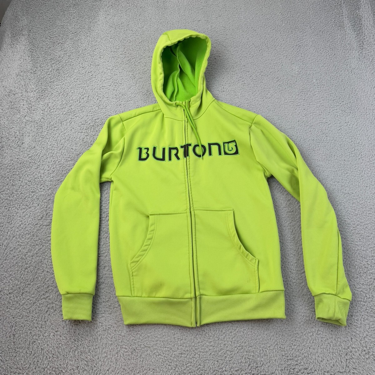 Burton Hoodie Mens Small DryRide Green Full Zip Logo Spellout Long