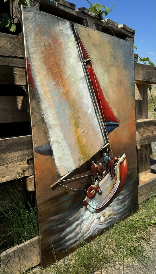 Wandbild Bild Metall Maritim Segelboot Regatta Collage Upcycling Vintage 60x90 - Bild 2 von 4