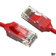 9FT CAT6 RJ45 Slim Ethernet LAN Network Patch Cable UTP Copper Wire 28AWG Red
