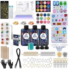 UV Resin Jewelry Making Kit, 300g Crystal Clear Resin with Light and Molds, D...