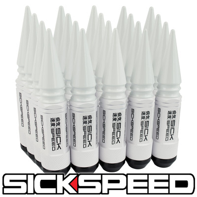 SICKSPEED 20PC WHITE SPIKED ALUMINUM EXTENDED 108MM 3 PC LUG NUTS 12X1.5 N17
