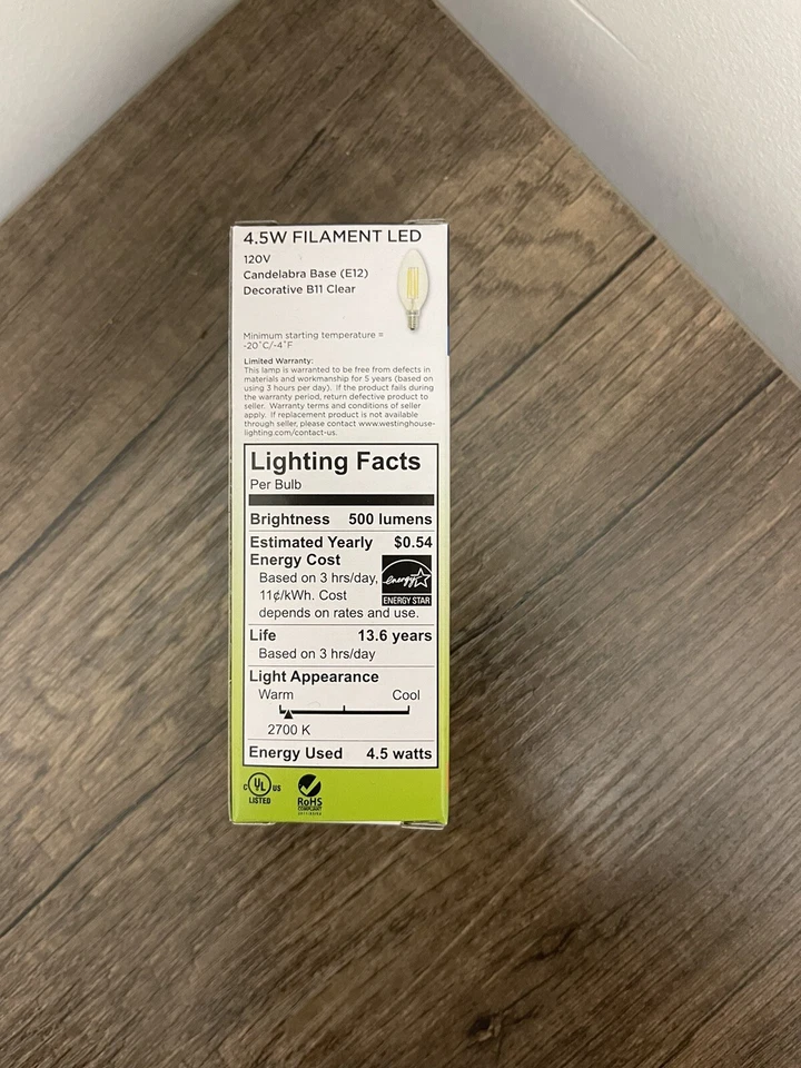 Pack of (6) Westinghouse 4.5 Watt White B11 Clear Candelabra - 4316820 - Image 4 of 4