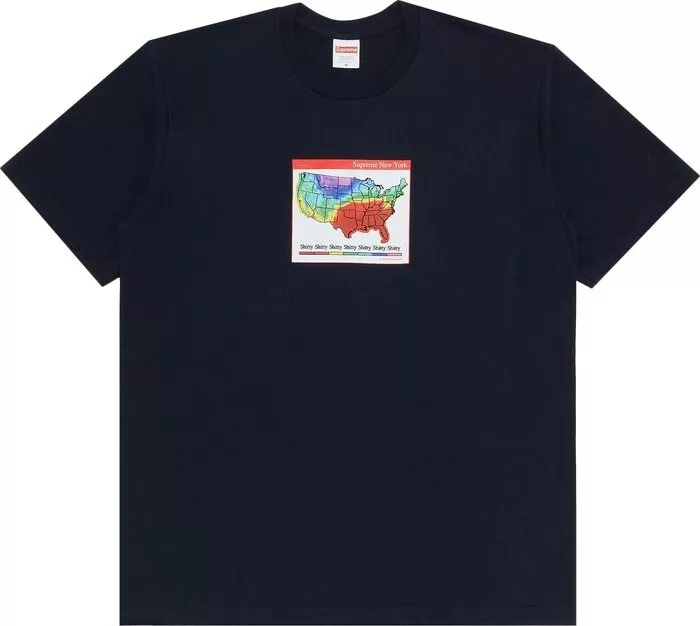 Taille M   SUPREME New York Weather Tee bleu marine 100% AUTHENTIQUE FW23T29
