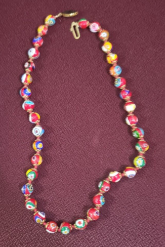 Murano Millefiore Glass Knotted Bead Necklace Vint