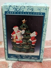 1990s vintage Christmas tree Tealight candle holder w/ 3 Santa climbing tree