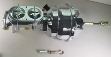 Chrome 8" Dual Power Booster + Bail Top Master Cylinder & Straight Bracket Kit