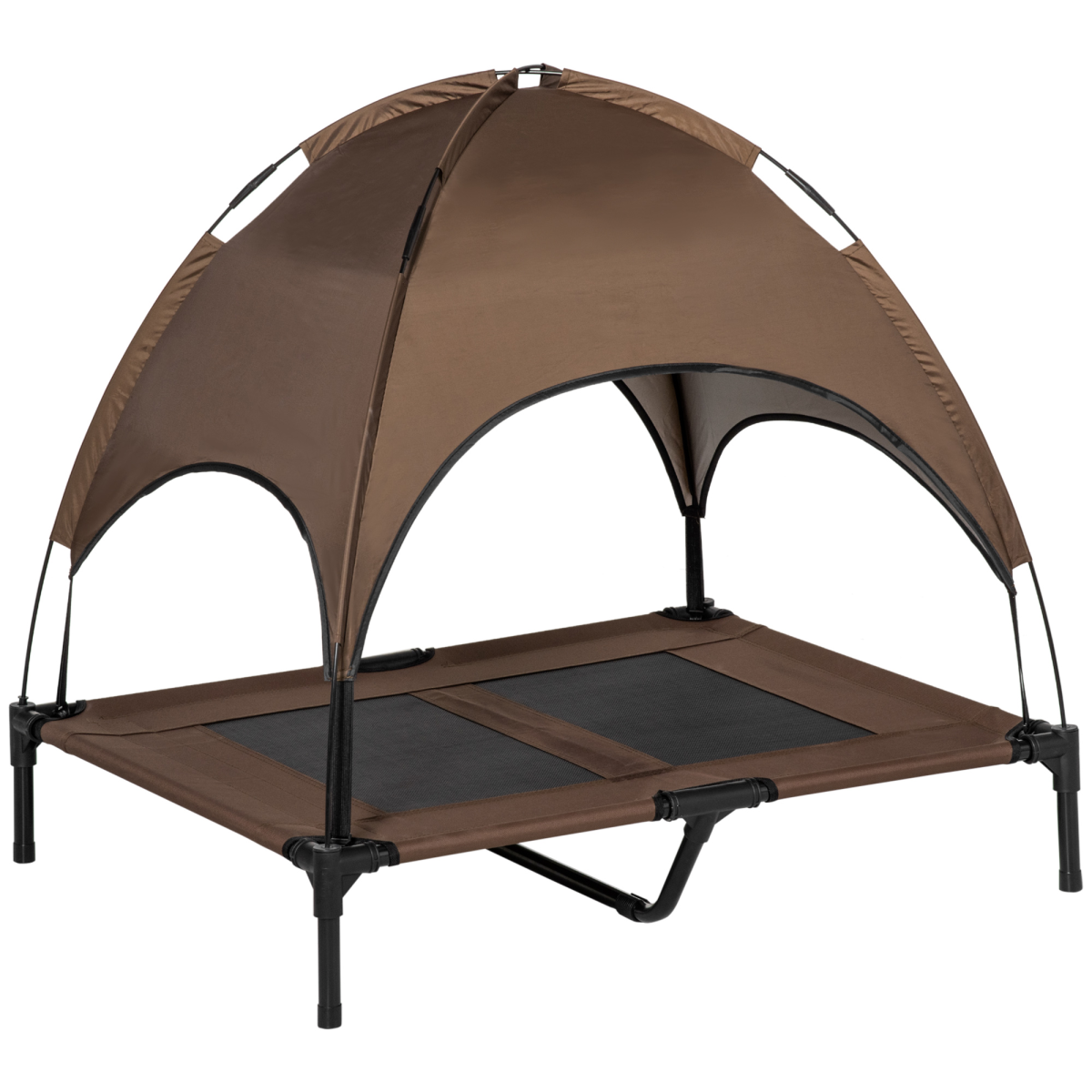 Pawhut Brown Elevated Dog Bed Cooling Raised Pet Cot Uv Protection Canopy - Image 2