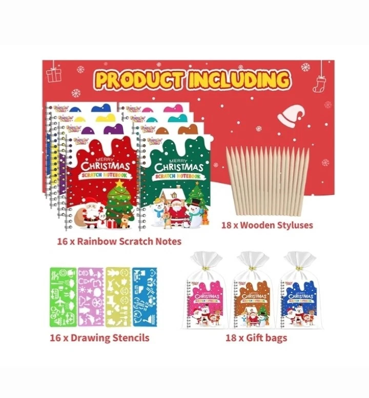 Pacote com 16 cadernos de arte de arranhão arco-íris de Natal a granel para crianças - Imagem 2 de 4