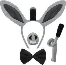 4 PCS Donkey Costume Accessories Set Donkey Ears Headband Nose and Tail
