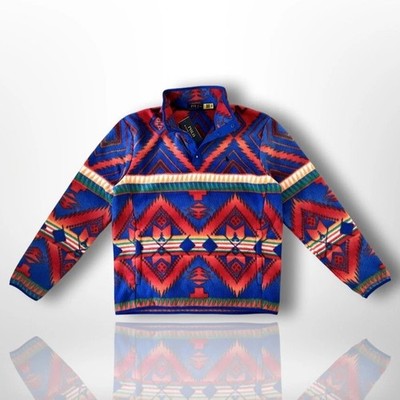 Polo Ralph Lauren Aztec Trade-blanket Mock Neck Fleece Pullover Men s Medium