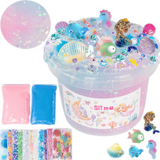 Mermaid Slime Kit,Clear Slime Bucket Kids Birthday Party,Stress Relief Slime Kit