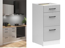 400mm Kitchen Drawer Base Unit Cabinet 40cm Cupboard Light Grey Gloss Junona