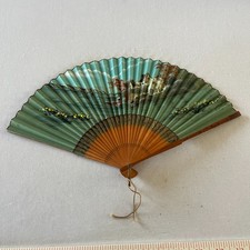 Vintage Wooden  Paper Hand Fan Fold Up 1920-1930s Japan Landscape