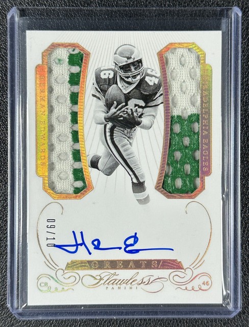 Herman Edwards 2015 Panini Flawless Greats Game Used Dual Patch Auto Gold 9/10