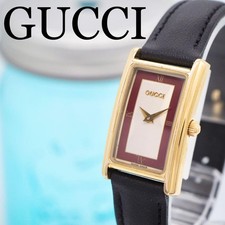 GUCCI Orologio da polso donna oro quadrato bordeaux donna USATO DAL GIAPPONE