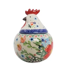 Vintage Flower Pattern Ceramic Sugar Bowl, Rooster Shaped Salt Bowl with Lid, 