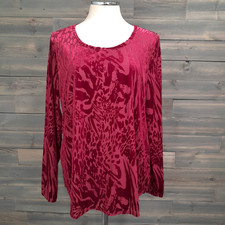 Simply Vera Vera Wang Burnout Velvet Top Womens XL Wine Texture Tunic Blouse NWT