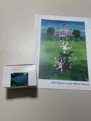 2003 Bush White House Easter Egg Roll, blue wood egg NIOB & event program