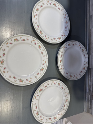 Abingdon China Set Of 5 Dinner Plates 10.25'' Mini Roses Silver Rims