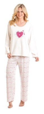 Damen i-Smalls weich kuschelig Langarm Fleece Pyjama Set langes Oberteil und Unterteil
