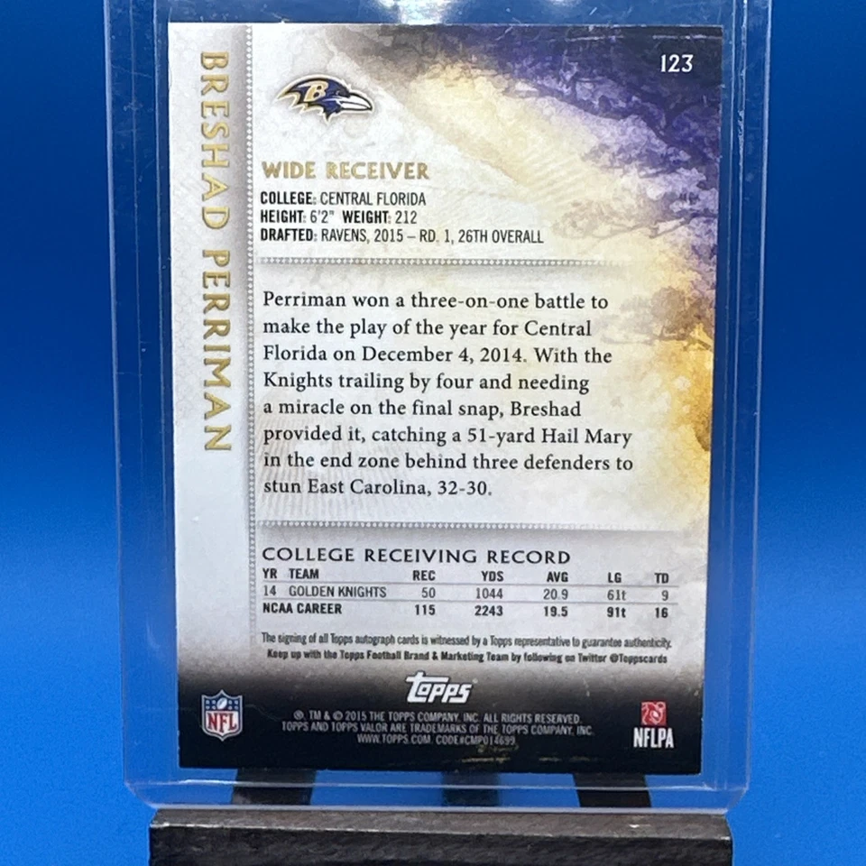 2015 Topps Valor - Breshad Perriman #123 Speed Autographs /99 (AU, RC) - Image 3 of 4