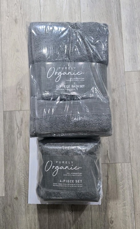 Purely Organic 6-piece Towel Set Gray NEW