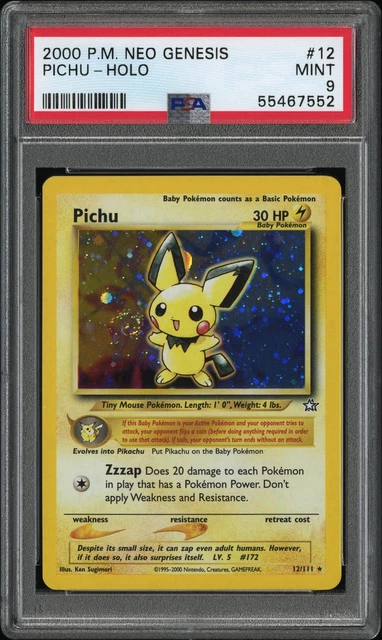 Pokemon Pichu Holo Neo Genesis Unlimited 12/111 PSA 9 Mint