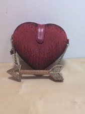 Mary Frances Fall In Love Red Heart Gold Arrow Beaded Bag Handbag w/Signature